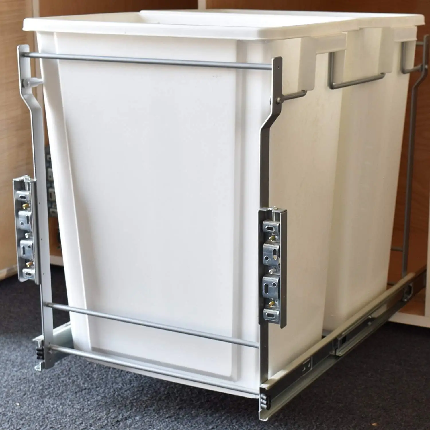 Pull-Out Waste Bin 38 Quart Soft Close Side-Mount Slides Under Kitchen Cabinet 21