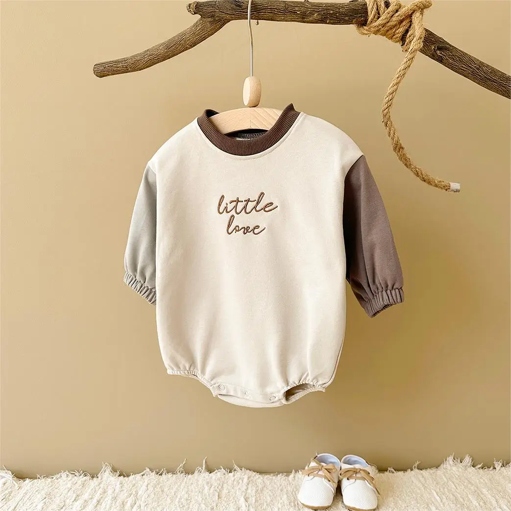 Autumn Baby Girl Clothes Newborn Toddler Boy Jumpsuit Letter Embroidery Long Sleeve Splicing Colors Bodysuits Rompers Baby