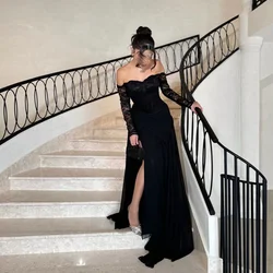 ROYET Classic Simple Strapless Off The Shoulder Full Sleeve Mermaid Evening Dress High Slit Floor Length Long Prom Gown New