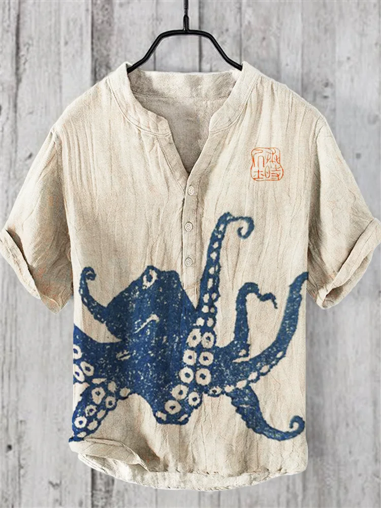 قميص هنري - تي شيرت رجالي بأكمام قصيرة مطبوع عليه ضفدع، بلوزة فضفاضة غير رسمية، قميص علوي S-5XL ملابس عصرية