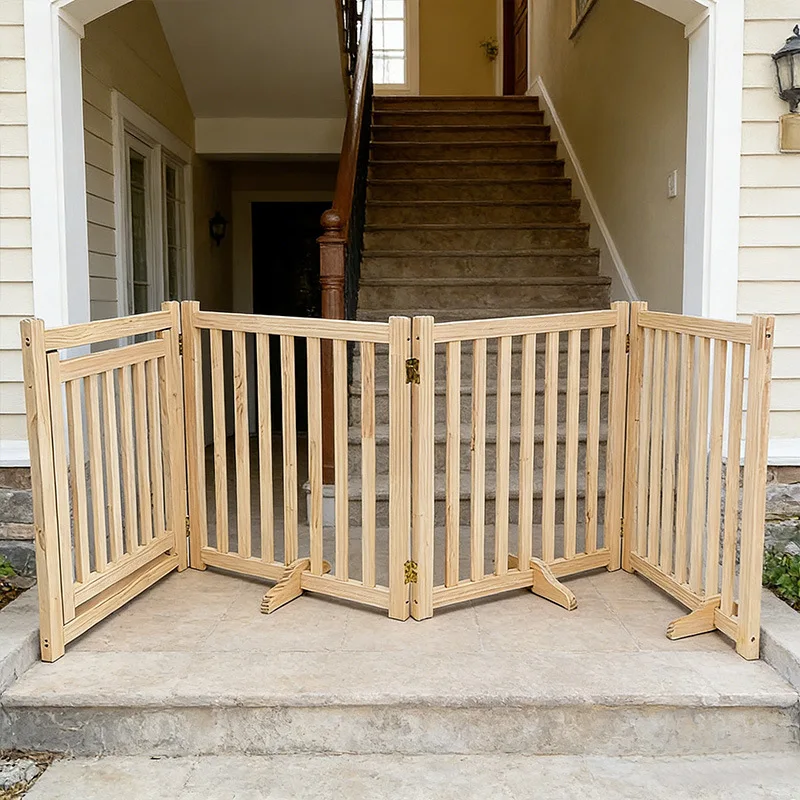Pet Fence and Cage for Small and Medium-Sized Dogs Indoor Barrier for Cats and Dogs Foldable Wooden Isolation Gate
