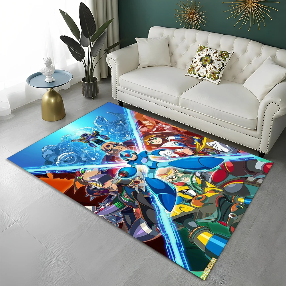 Retro Games Megaman Rockman Cartoon Carpet Rug for Home Living Room Bedroom Sofa Doormat Decor,Child Area Rug Non-slip Floor Mat