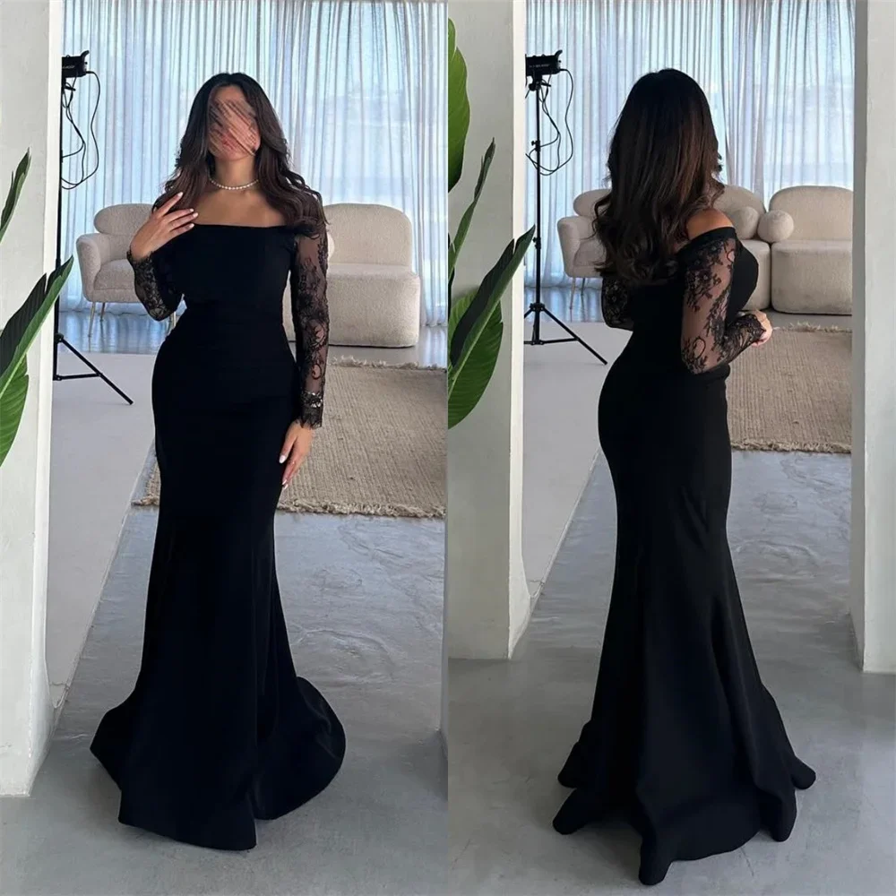 

Formal Dress Saudi Arabia Evening Bateall Trumpet Floor Length Skirts Contoured Alencon Lace Hugging Bespoke Occasion Dresses Pr