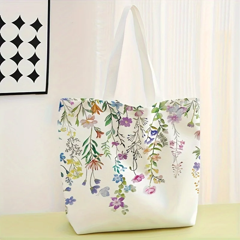 Flower printed tote bag, reusable fashionable backpack, multifunctional handbag, printed canvas shopping bag