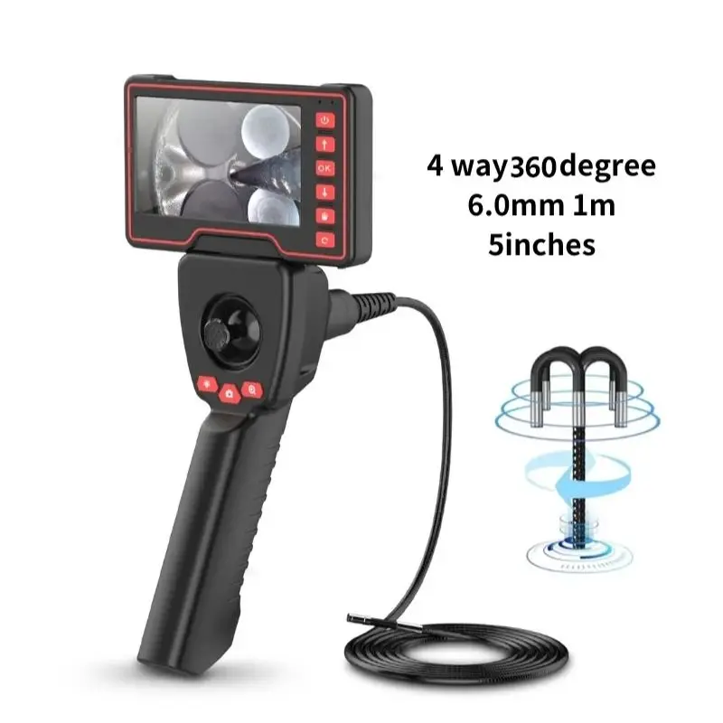 

4 Way 360° New 6.0mm Articulated Steering Endoscope Camera 5" Screen HD 1080P Flexible Automobile Car Borescope Sewer Inspection