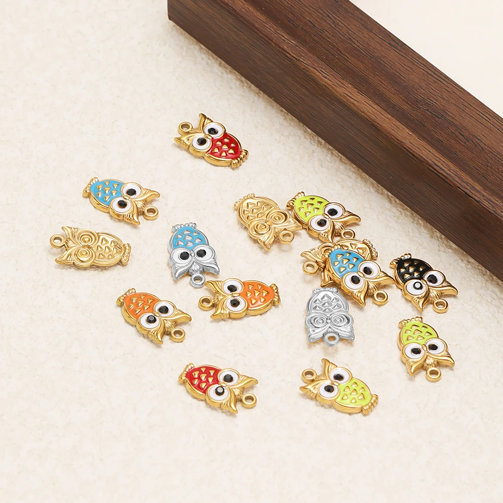 5 Stück Edelstahl-Emaille-Eulen-Tieranhänger für DIY-Schmuckzubehör, Halsketten, Kinderarmbänder, Mädchenanhänger, Ohrringe. – Detail 5
