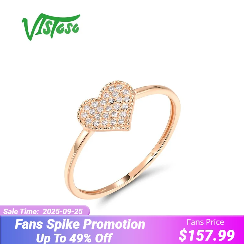 

VISTOSO Authentic 14K 585 Rose Gold Ring For Women Sparkling Diamonds Love Heart Wedding Anniversary Classical Fine Jewelry