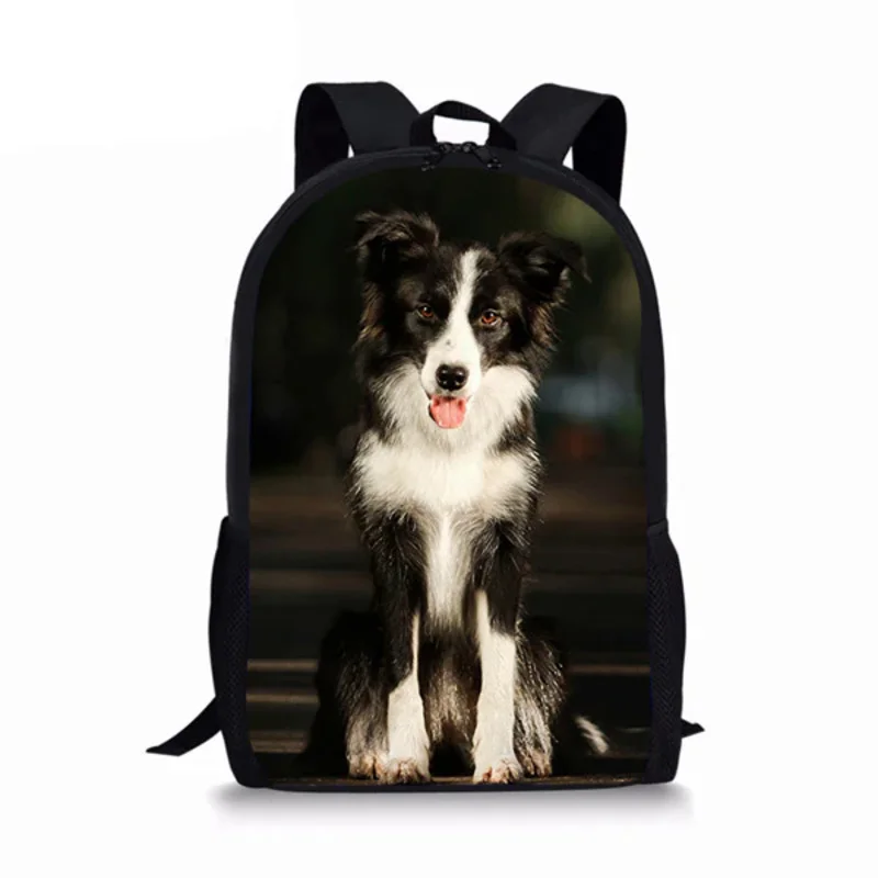 Border collie cão padrão mochila estudantes meninas meninos saco de escola das mulheres dos homens mochilas de armazenamento casual adolescente mochila diária