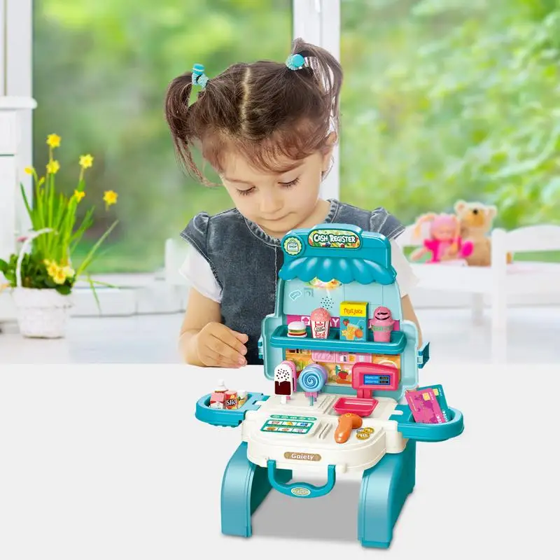 I bambini giocano a la cucina Negozio di generi alimentari portatile Checkout Fai finta di giocattoli Negozio educativo Playset Gioco interattivo multifunzionale Cibo