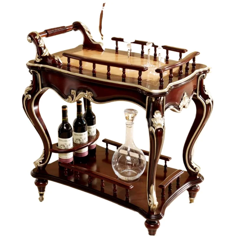 

Neoclassical dining room furniture Coffee-colored solid wood carved champagne silver dining car