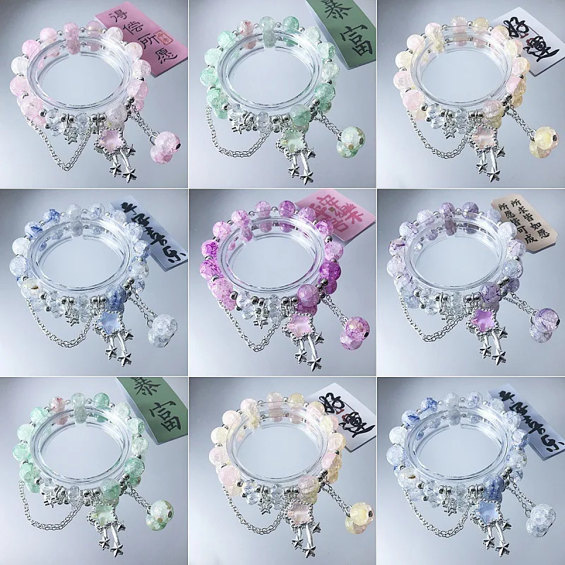 Pulseira de vidro de meteoro doce estilo floresta céu azul visível branco versátil cordão exclusivo contas de cristal