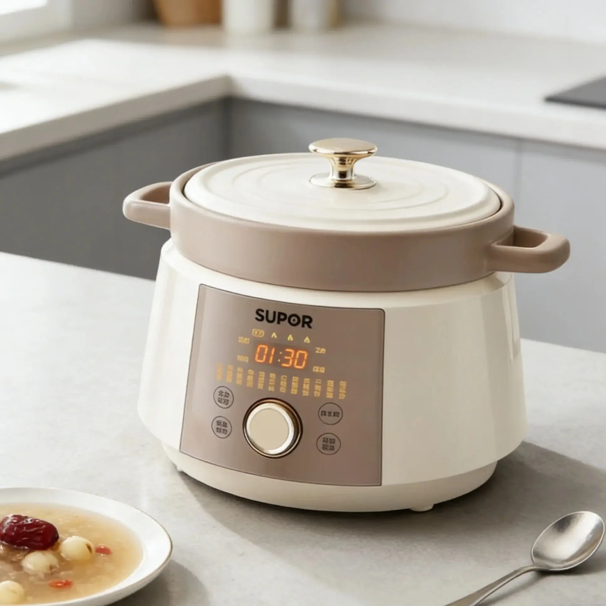 4L Ceramic Household Electric Slow Cooker Multi-Functional Soup Pot Porridge Maker Large Capacity Kitchen Appliance