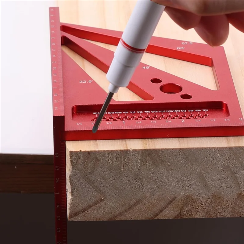 3D Multi Angle Measuring Ruler With 2 Pens, 22.5-90 Degree Aluminum Alloy Woodworking Square, Drawing Line Ruler-New