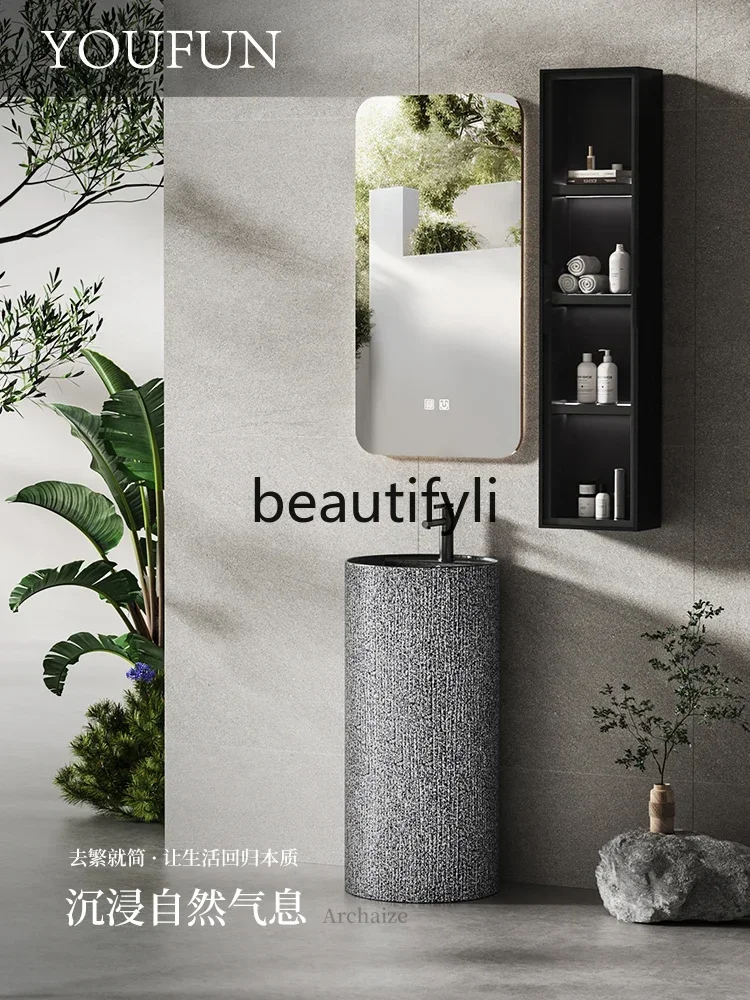 

ss25 Retro stone pattern ceramic column basin indoor washstand villa outdoor courtyard integrated washstand