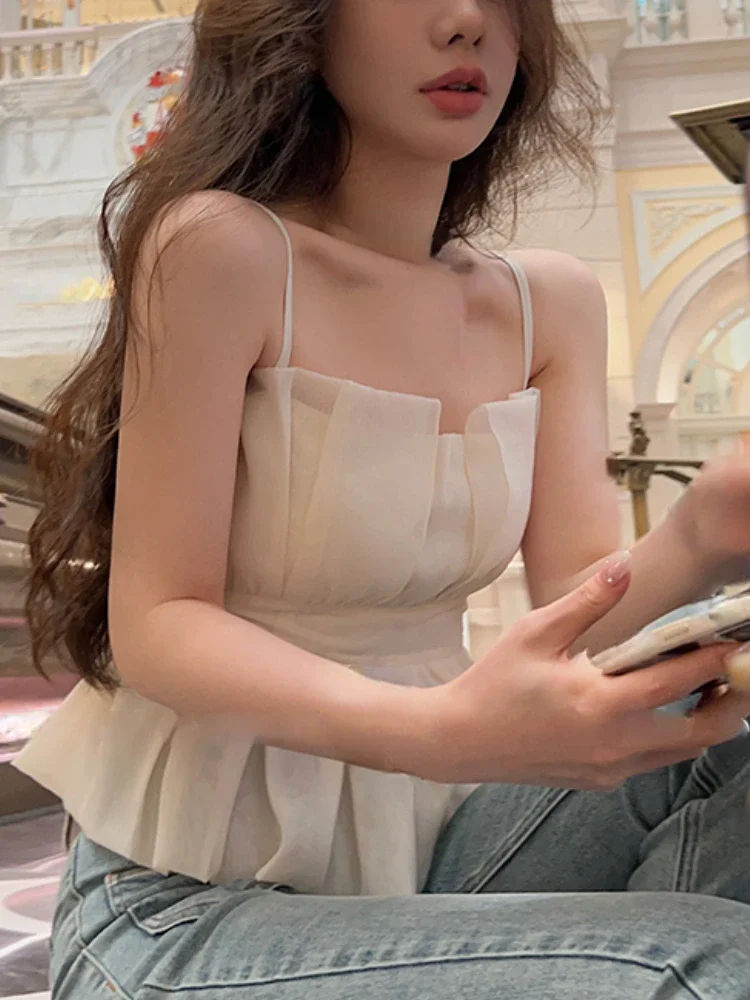 Elegant Sweet Corset Office Lady Casual Sleeveless Blouse Women Evening Party Sexy Y2k Crop Top Korean Fashion Summer 2023