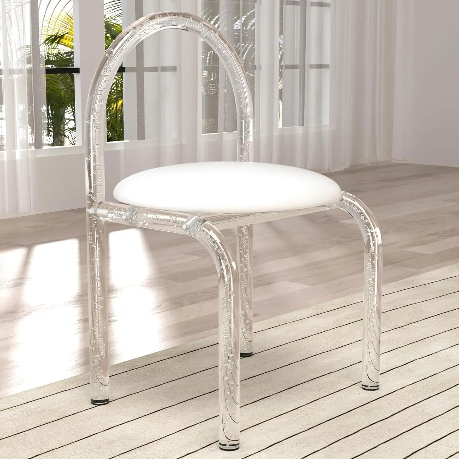 

Modern Clear Acrylic Vanity Chair Translucent Ghost Style Velvet Cushion Home Office Accent Stool Living Room Makeup seat