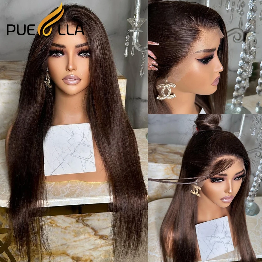 

Brown Colored 13X4 Lace Front Indian Human Hair Wig Straight Preplucked Deep Wave 360 Frontal Wigs For Black Women