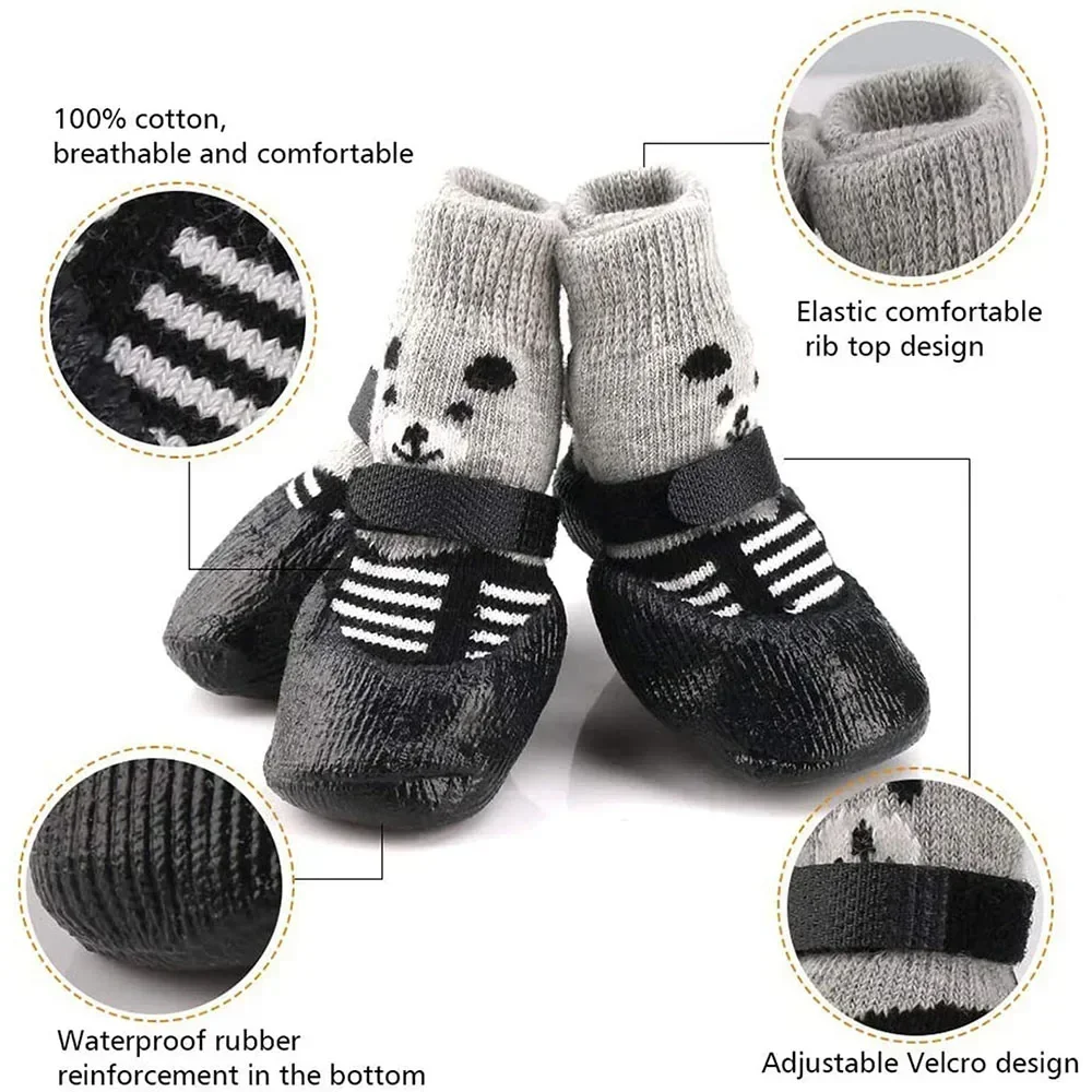 Dog Socks Waterproof Shoes Breathable Socks for Doggy Cat Socks Non-Slip Soles Adjustable Small Dog Paw  for Indoor Outdoor