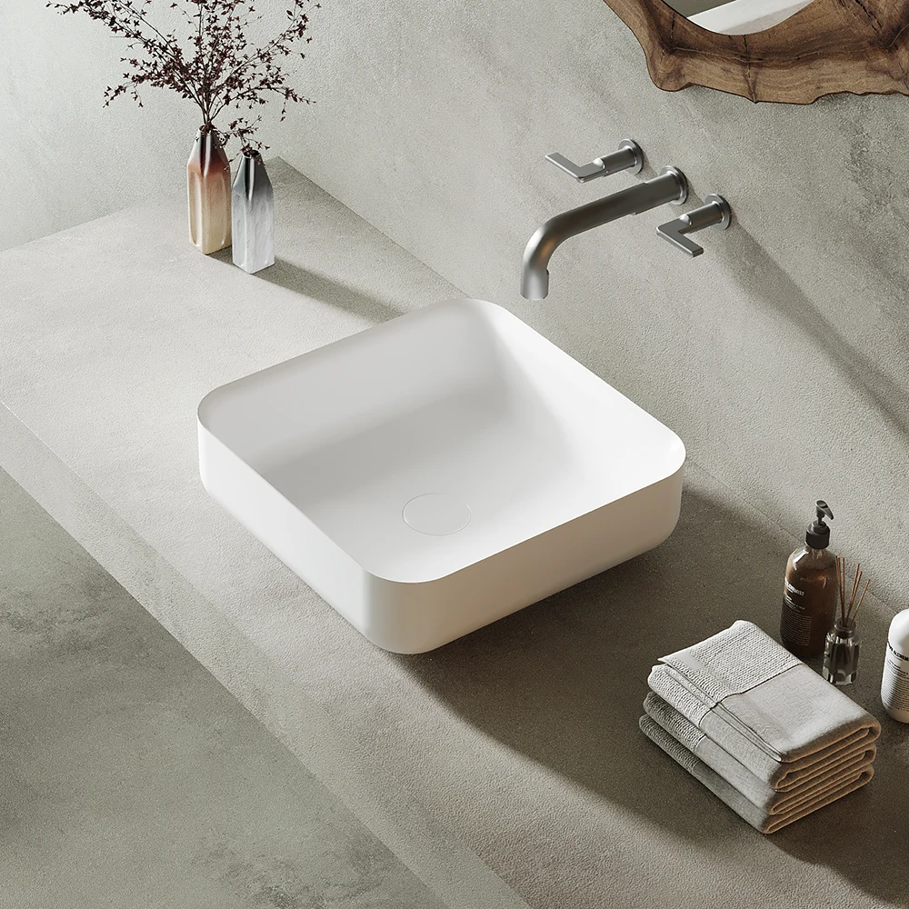 Hot Selling Color Design Solid Surface Countertop Sink Artificial Stone Sink Wash Basin