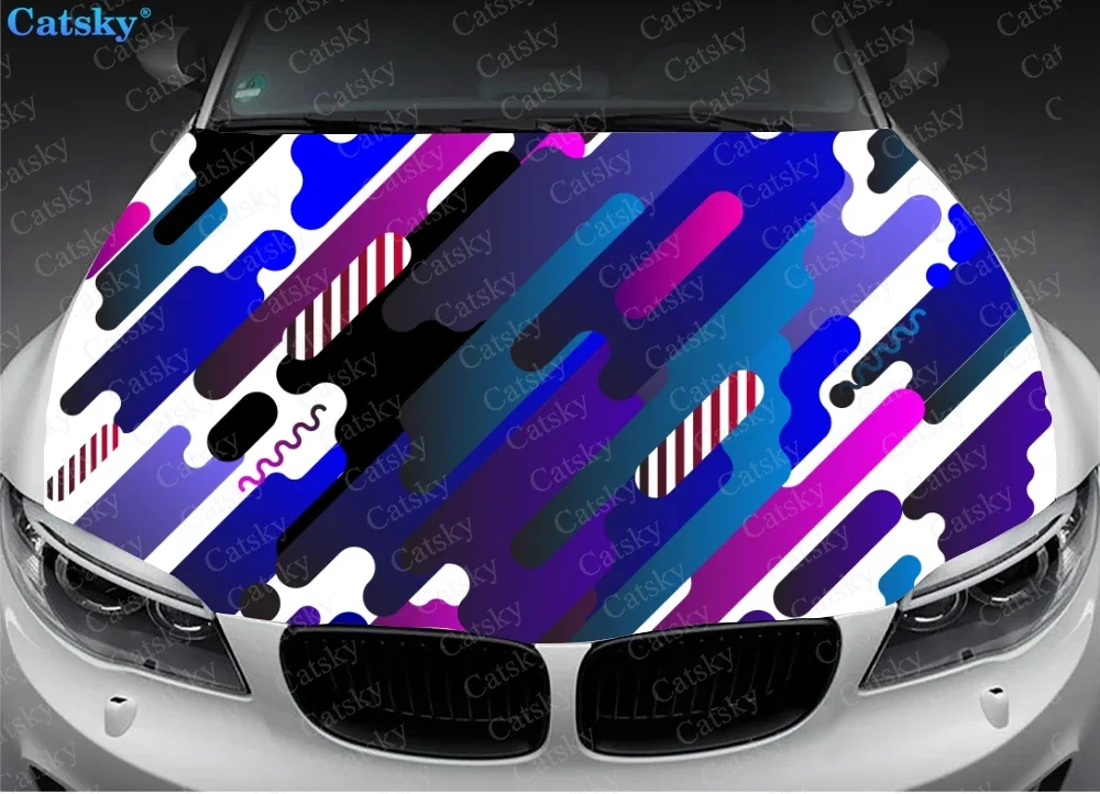 Geometric Cyber Overlap Car Hood Vinyl Stickers Wrap Vinyl Film Engine Cover Decals Sticker Universal Car Hood Protective Film