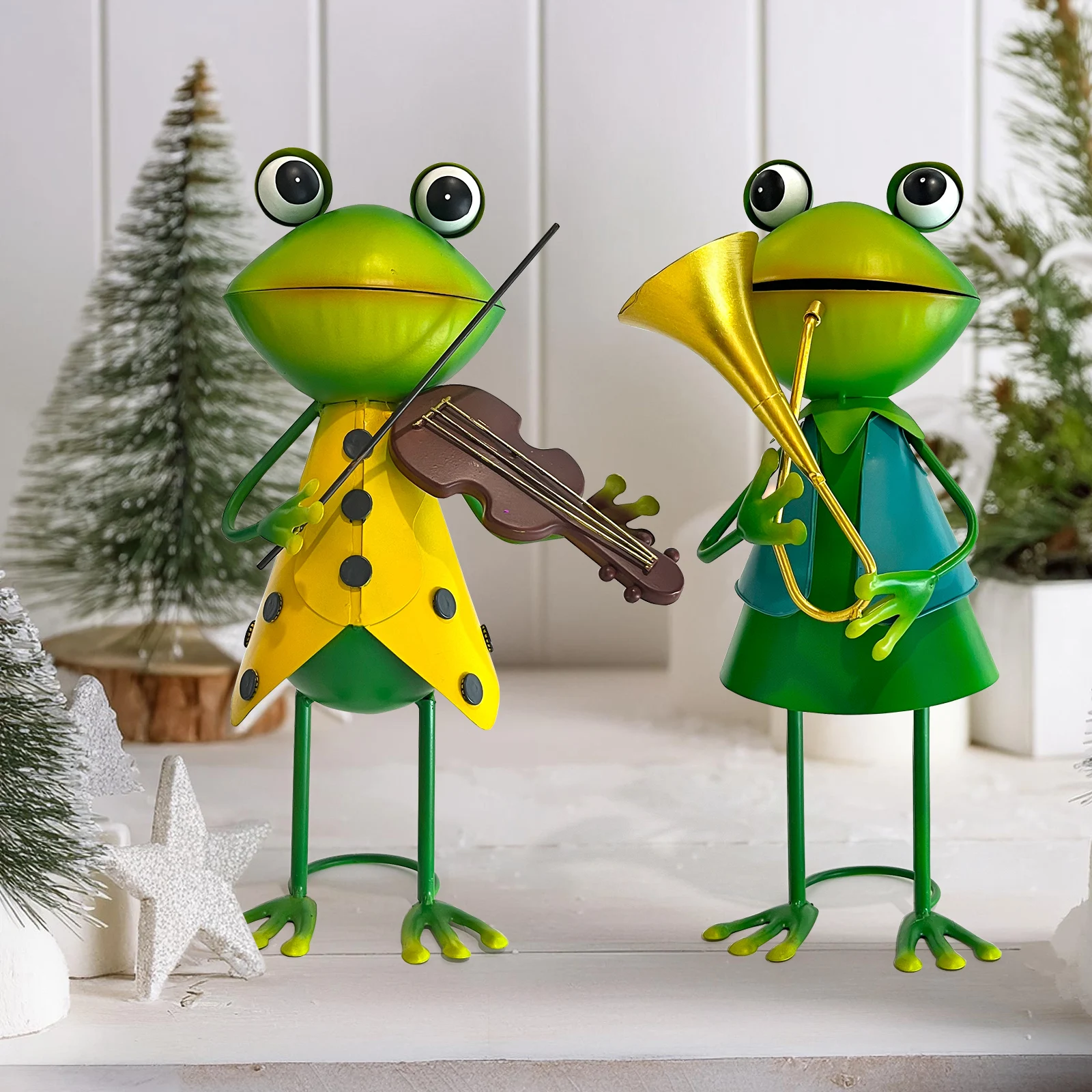 

Metal Frog Yard Art - Metal Frog Band Statue -Outdoor Garden Frog Decorations - 3D Frog Figurine - Christmas Holiday Lawn Patio