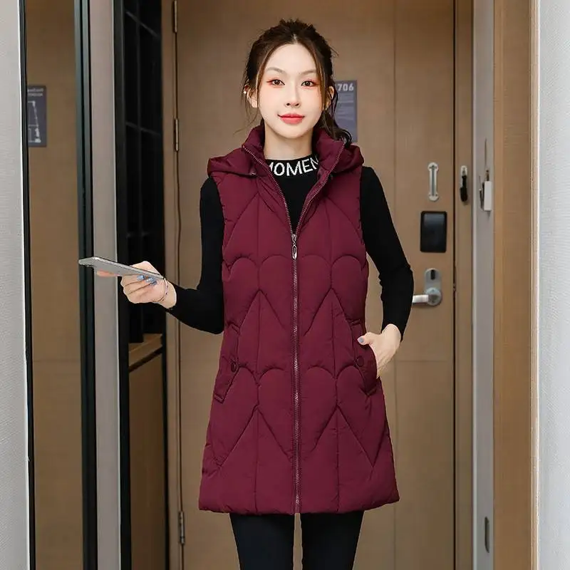 

Длинный женский хлопковый жилет Sli, корейская версия 2024, свободная верхняя одежда, модный топ с капюшоном, Jaet, теплая одежда для поездок на работу