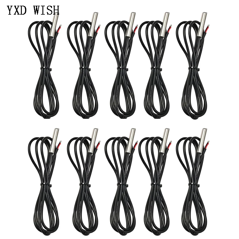 10PCS Waterproof DS18B20 Thread Temperature Probe Temperature Sensor Stainless Steel Package 1M 2M 3M 5M 18B20 Wire For Arduino