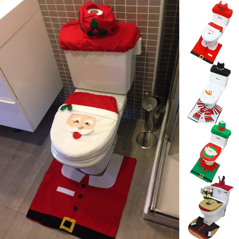 

3PCS Cute Christmas Toilet Seat Covers Creative Santa Claus Bathroom Mat Xmas Supplies for Home New Year Navidad Gift Decor 2025