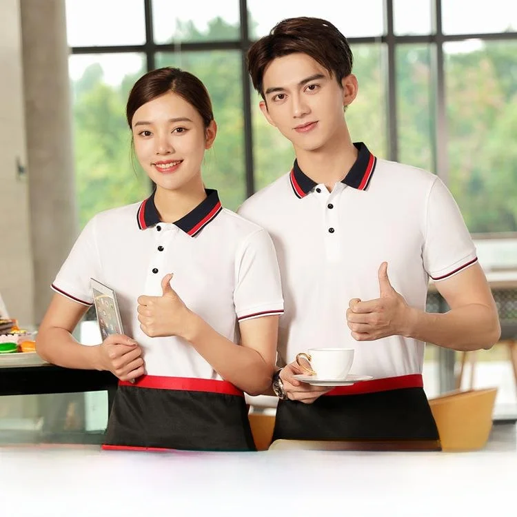 

Women's Short Sleeve Uniforms Quick Dry Dining Service Workwear Coffee Brown Restaurant Kitchen Apparel Polyester Fiber