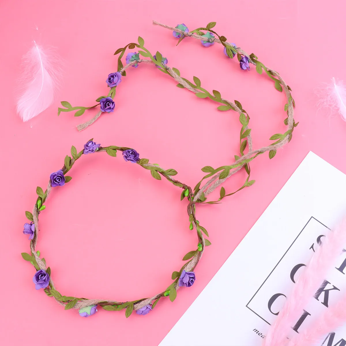 

2Pcs Rose Hair Vine Floral Headband Bridal Wedding Garland Head Wreath Flower Headpiece for Festival Party Travel Photoshoot