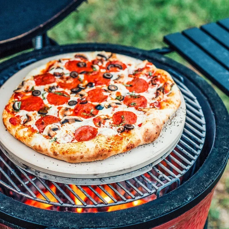 15-inch Ceramic Pizza Stone Brick-Oven Style Compatible with Kamado Classic 18-Charcoal Grill and Smokers