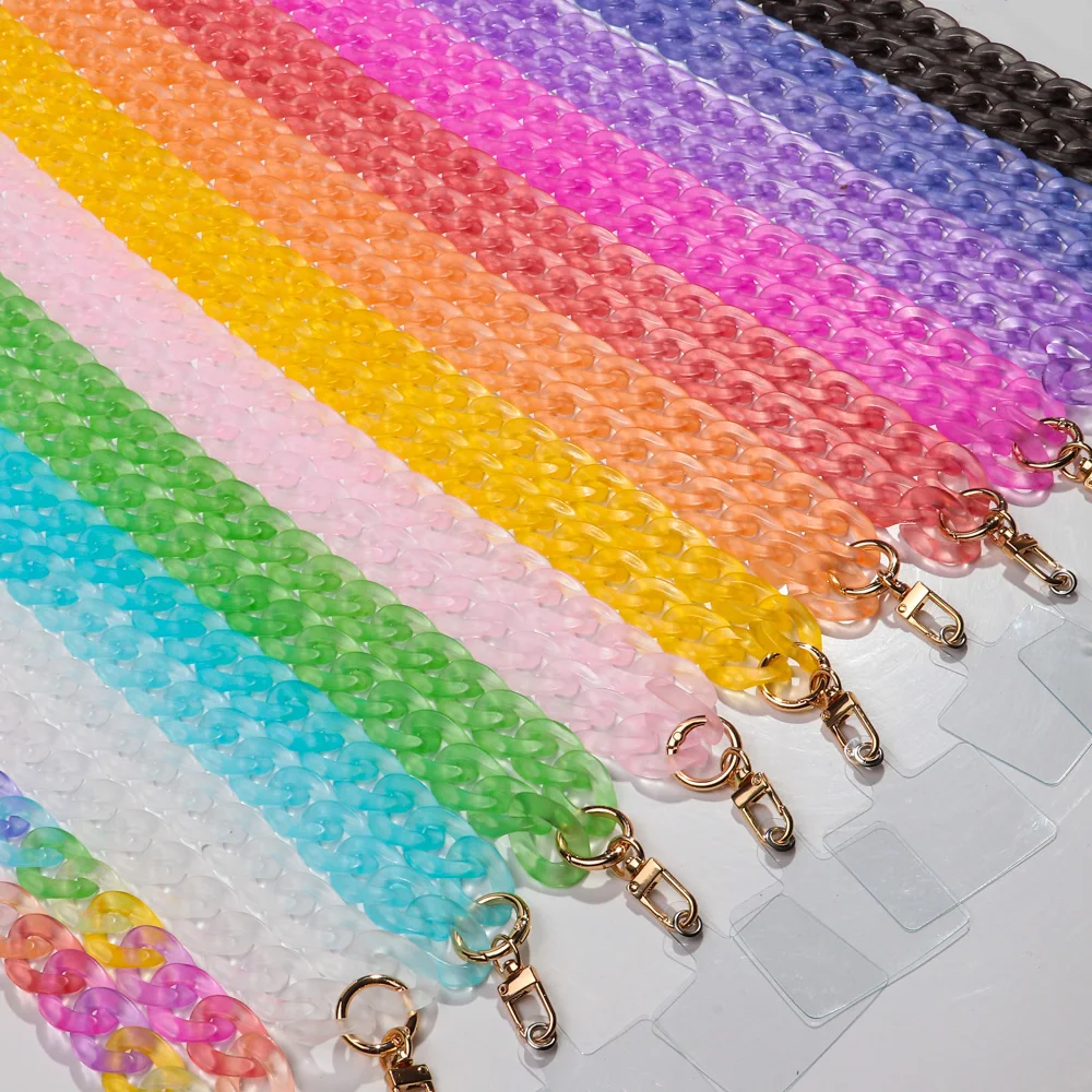 120cm Bevel Matte Acrylic Link Chain Mobile Phone Lanyard New Colorful Cellphone Cases Strap Necklace Accessories Women Jewelry