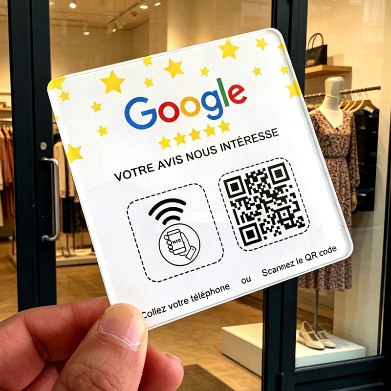 Customizable Google Review QR Code NFC Sign with Adhesive Backing for Business Shop Promotion