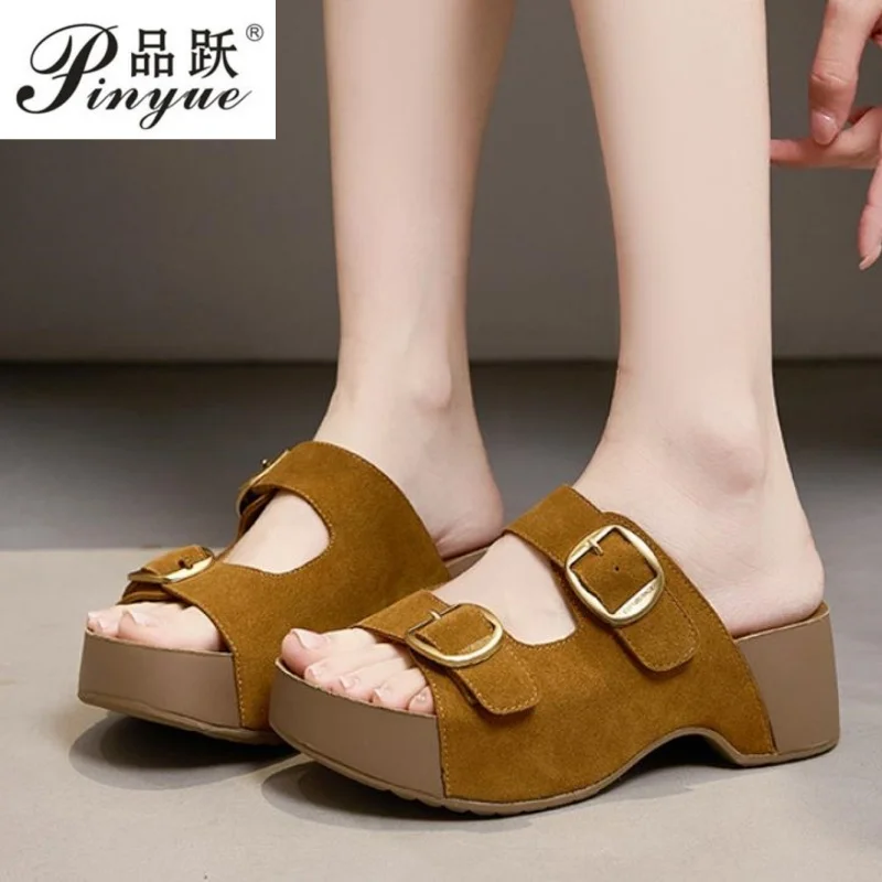 

5.5cm New Women's Casual Slippers Genuine Leather Platform Slippers for Women Slip-on Summer Beach Shoes Sandals 35-40