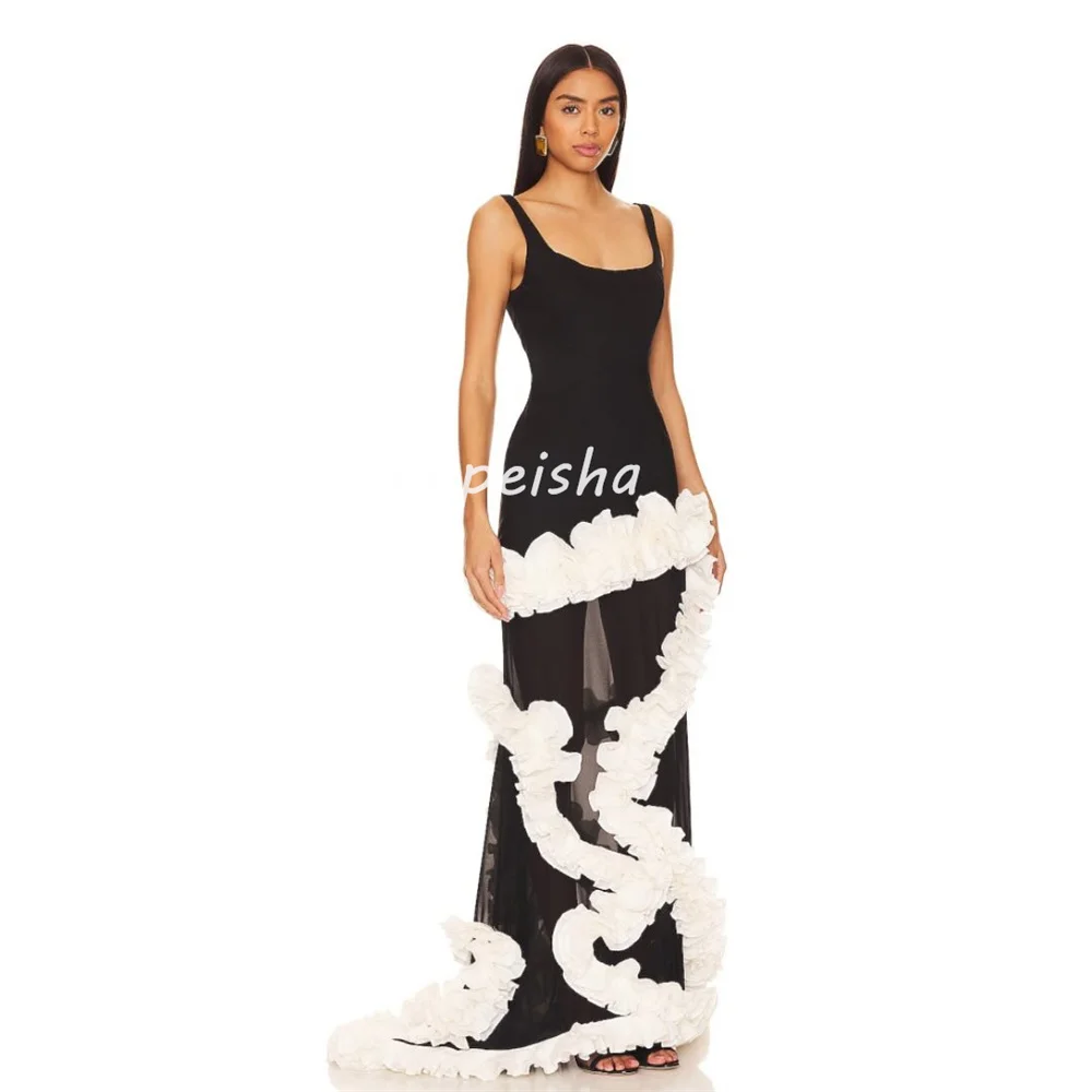 Customized Fashion Modern Style Chiffon Pleat Ruched Mermaid Square Neck Long Dresses Bespoke Occasion Dresses High Quality Sexy