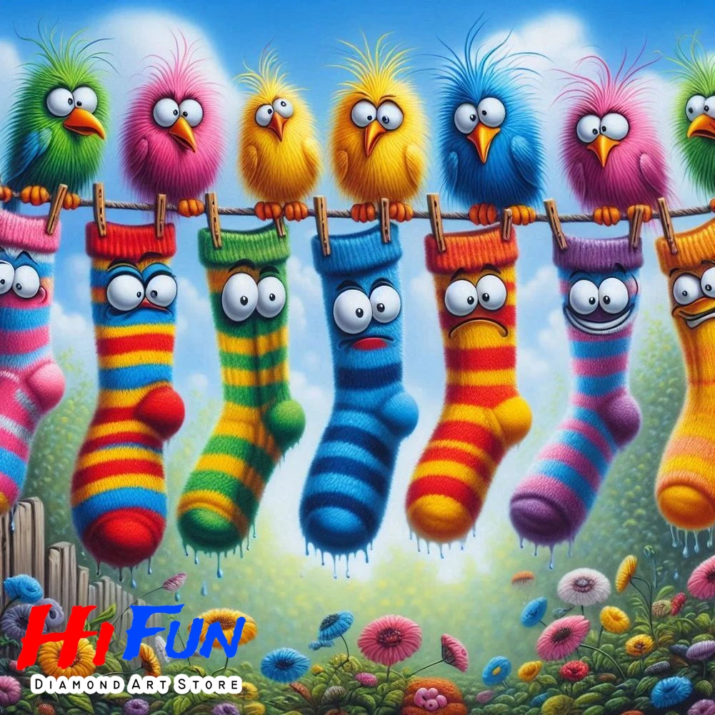 

DIY Diamond Painting Colorful Socks and Birds 5D Full Round/Square Diamond Decoration Painting Playful Wall Art Home Decor