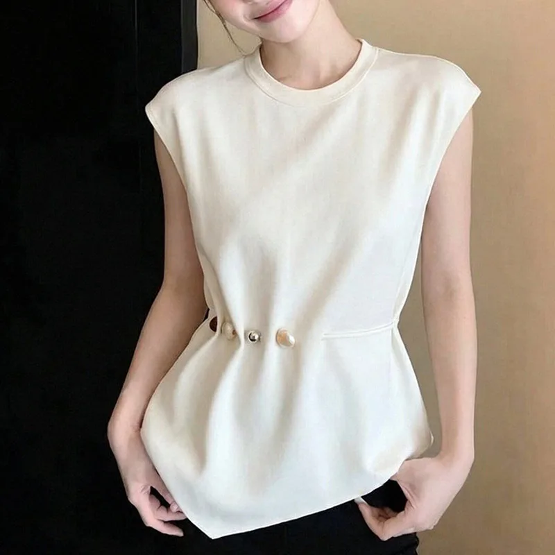 

Striped Vintage Women's Blouses Korean Shirts FASHION Loose Summer Vintage Solid Sleeveless Women Tops