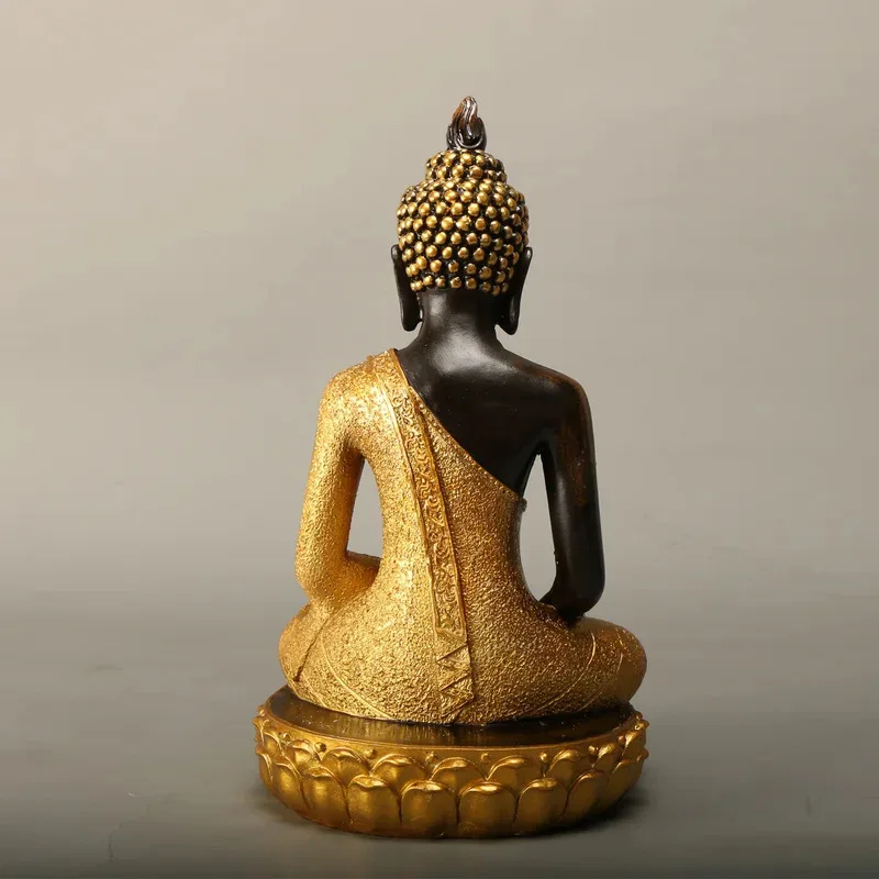 Southeast Asian Buddha Statue on Lotus Base, Golden Decorative Sculpture for Indoor Home Room Desk Decor, Zen Gift