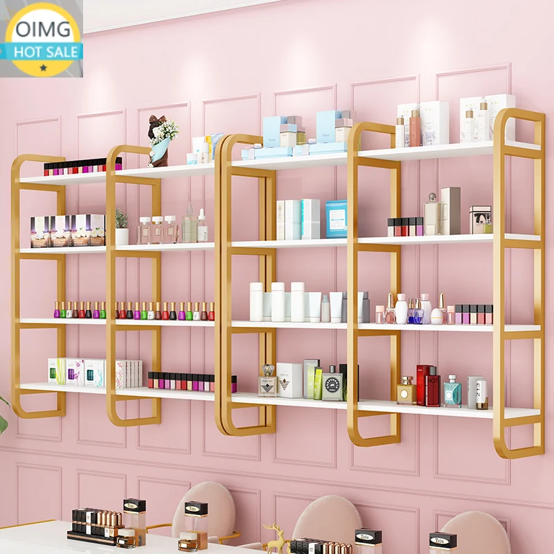 Manicure Shop Display Stand Wall Mounted Nail Polish Storage Display Stand Golden Stainless Steel Nail Polish Display Stand