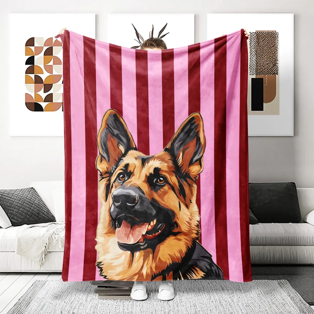 Pink German Shepherd Flannel Blanket Perfect For Sofa Office Bed Travel Sleep Read Relax Camping Four Season Use