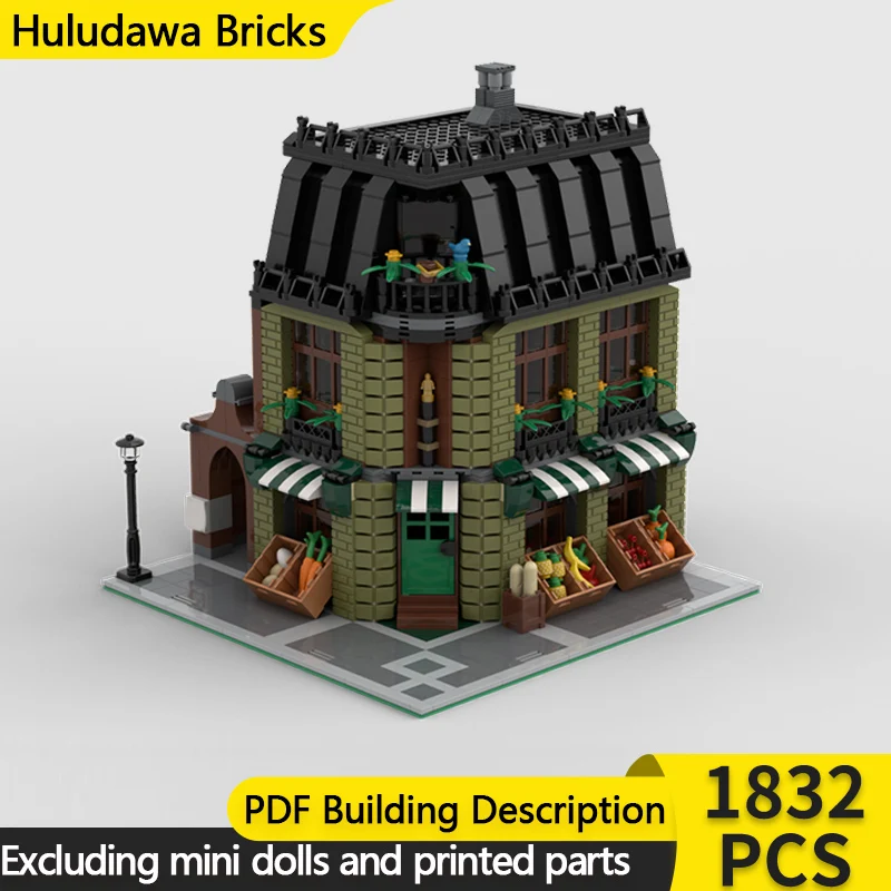 City Street View Model MOC Building Bricks Grocery On The Corner Modular Technology Children Holiday Gifts Assemble Toys Suit
