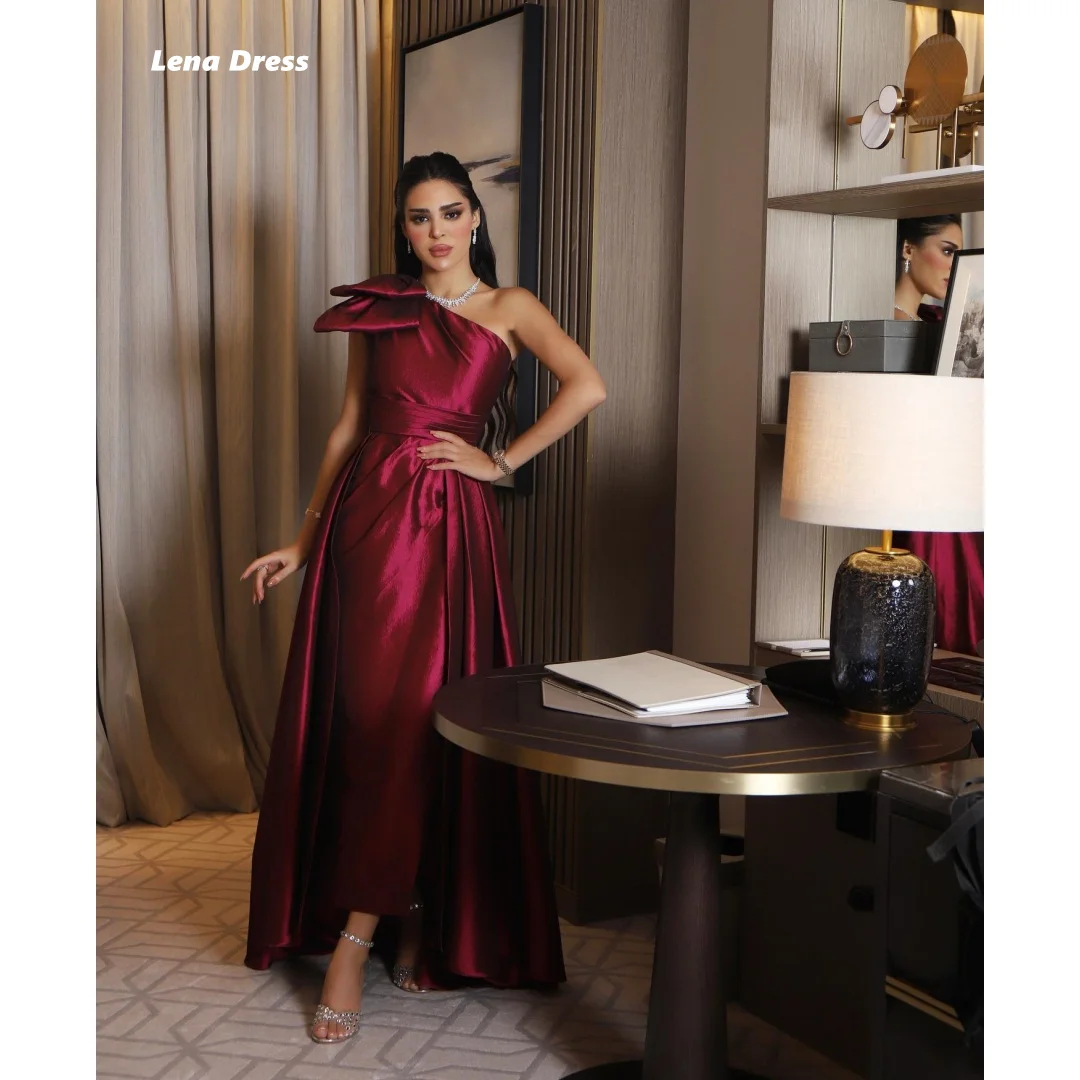 

Lena One Shoulder Evening Gown Burgundy Women's Evening Dress Woman Customized Satin Party Dresses Fish Tail Long Prom Dresses