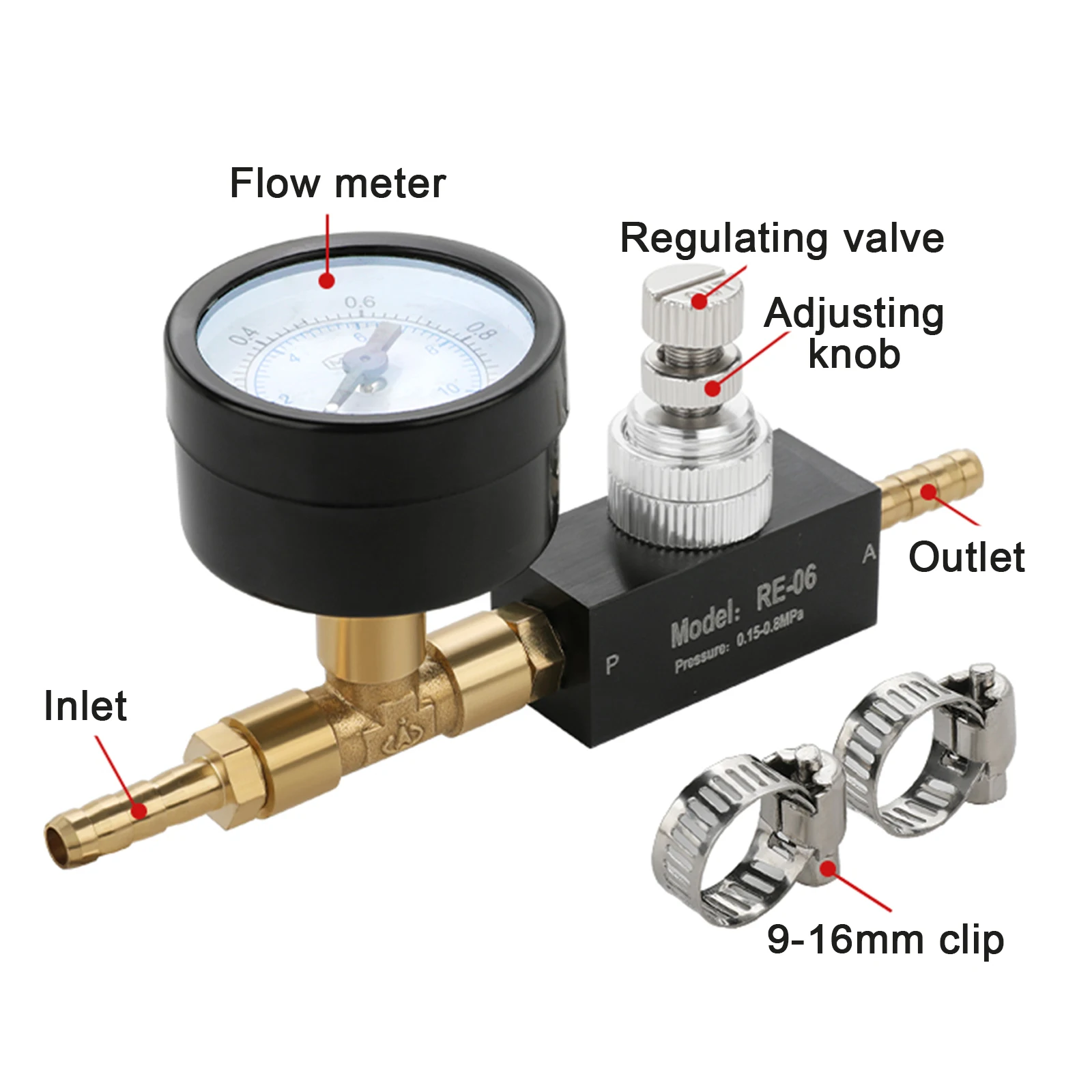 Argon Arc Welding Throttle Valve with Gauge, Adjustable Pressure Regulator for TIG MIG Welding