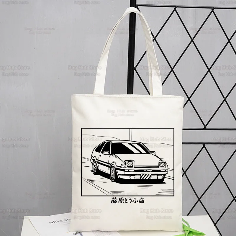 Anime Drift AE86 inicial D Canvas Hand Bag, Sacos de compras simples, JDM Manga, Takumi Fujiwara Drift Car, Pacote Akagi Redsuns