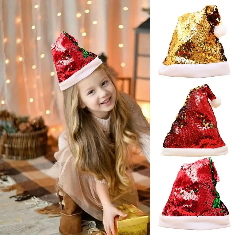 2025 Christmas Sequin Hats New Year Santa Claus Hats For Kindergarten Home Party Childrens Adults Xmas Gift Party Decorations