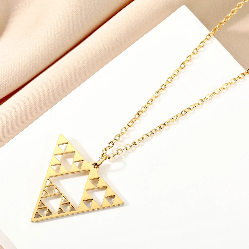 Todorova Geometric Stainless Steel Fractal Sierpinski Triangle Pendant Necklace For Women Men Charm Jewelry Party Gift