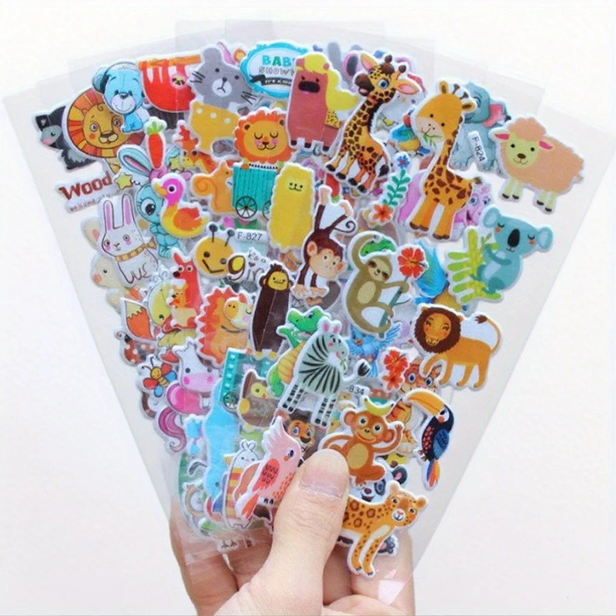 12 Sheets Wild Animal 3D Bubble Stickers Vibrant Cartoon Deer Lion Gorilla Tiger Monkey Decals for Laptop Water Bottle JXB