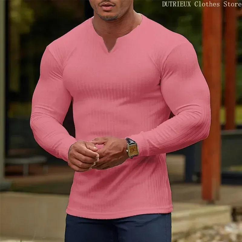 Autumn & Winter Simple Solid Color Men's Long Sleeve T-shirt Business Casual T-shirt Base Shirt Sports Fitness Men's Sweatshirt