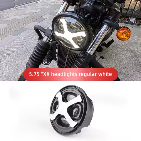 5-3/4 5.75" Motorcycle LED headlights X style White DRL high/low beam for Harley 883 1200 Scout Triumph Bobber, etc