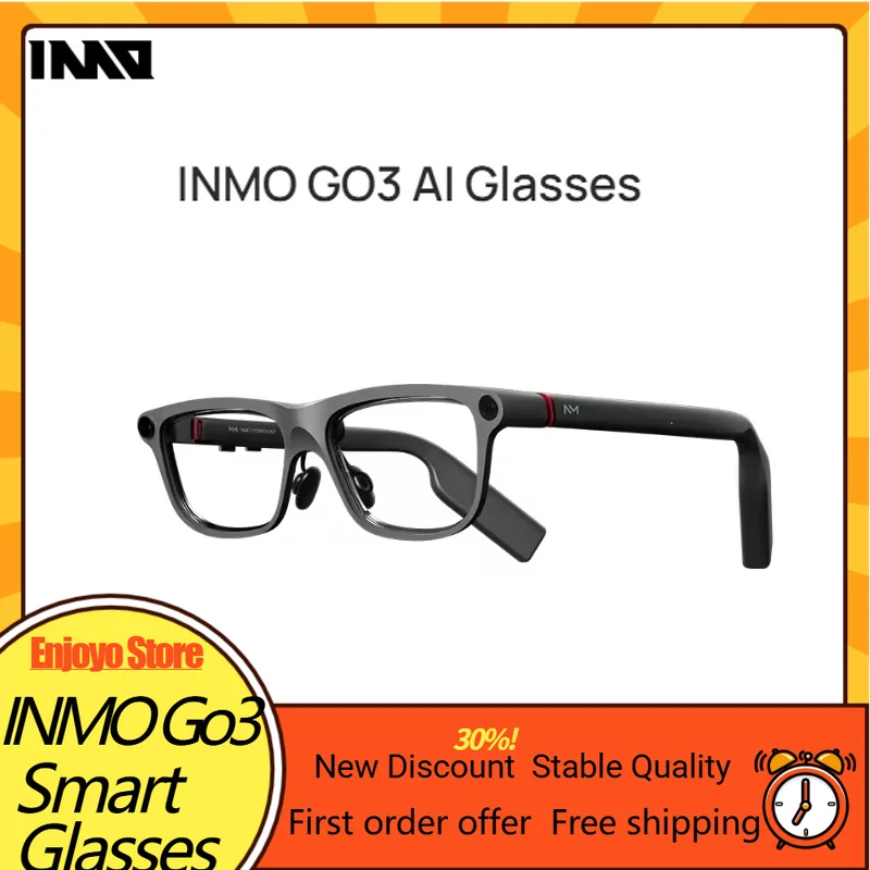 INMO Go3 AI Smart Glasses Waveguide Display Real‑Time Translation Teleprompter AI Recognition for Travel Meeting Live Streaming